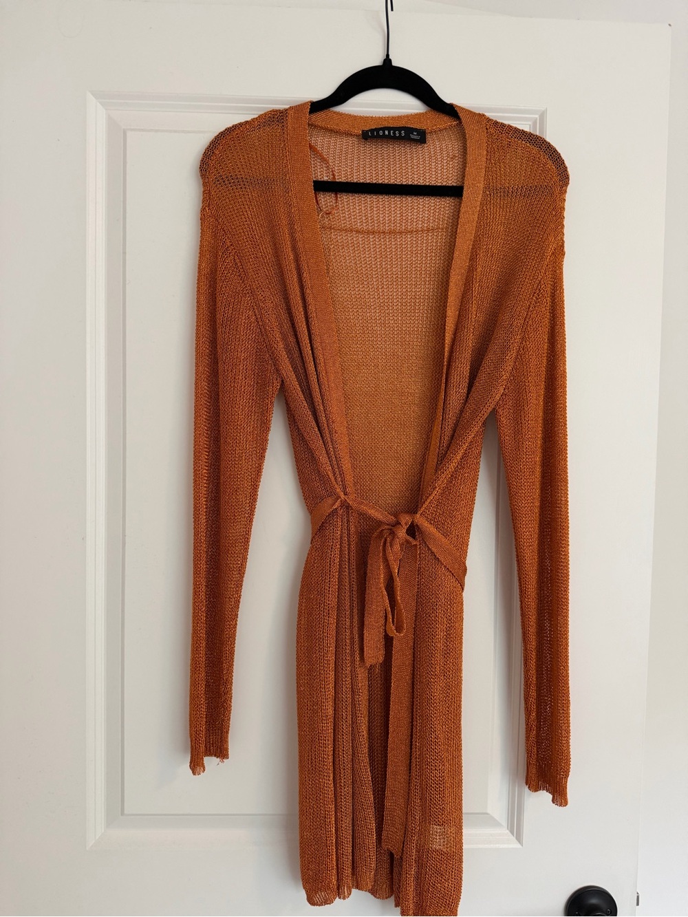 Lioness Rust Orange Tie-Waist Open Cardigan